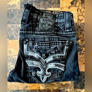 Mens Rock Revival Black Denim size 32 Triton Slim Straight 34 Inseam.